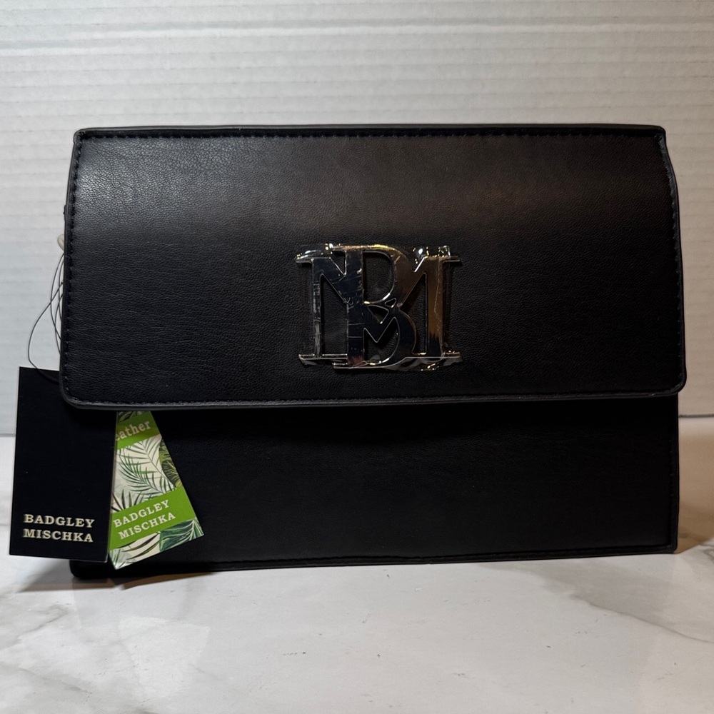 Badgley Mischka Black Vegan Leather Purse with Silver Hardware. New with Tags.